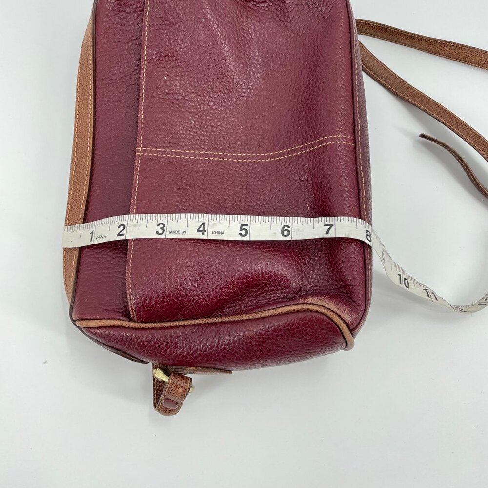 Vintage Liz Claiborne Burgundy Pebbled Leather Crossbody Bag Pockets Zipper - Picture 6 of 10